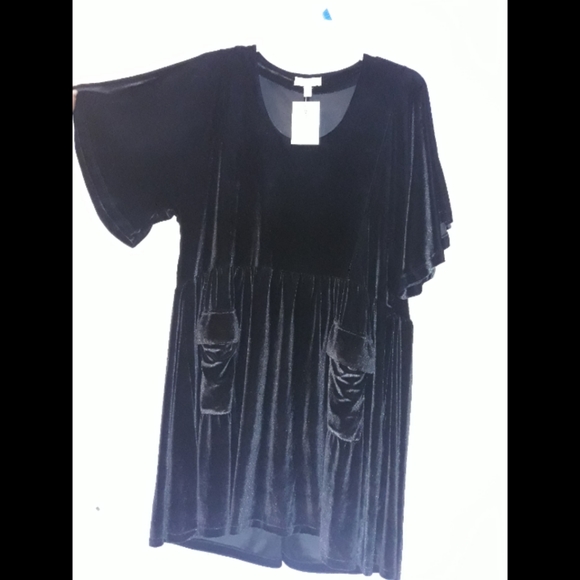 Asos Black Velvet Smock Dress With Pockets - Picture 8 of 9